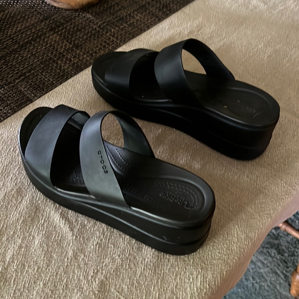 Crocs sandals, size 9W, black